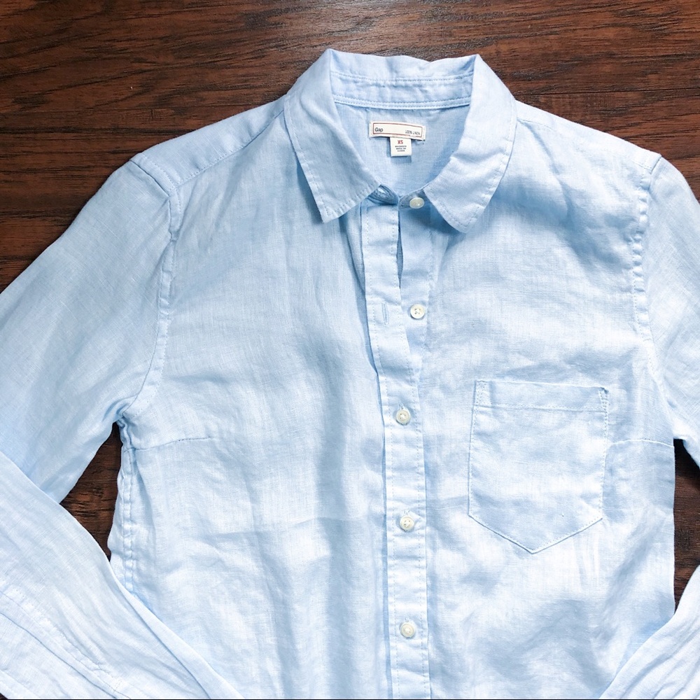 SOLD GAP • sky blue 100% linen boyfriend shirt - Picture 4 of 6